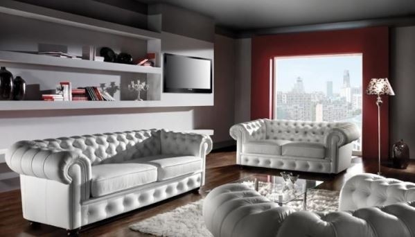 Fotografie rozkládacích sedacích souprav Chesterfield