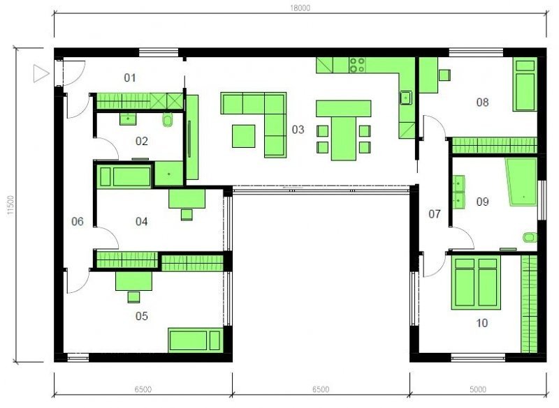 bungalov 5+kk půdorys