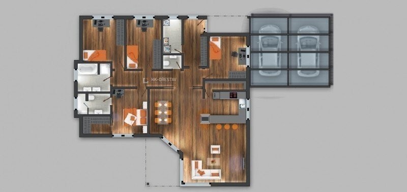 Dispozice bungalovu na klíč 5+kk
