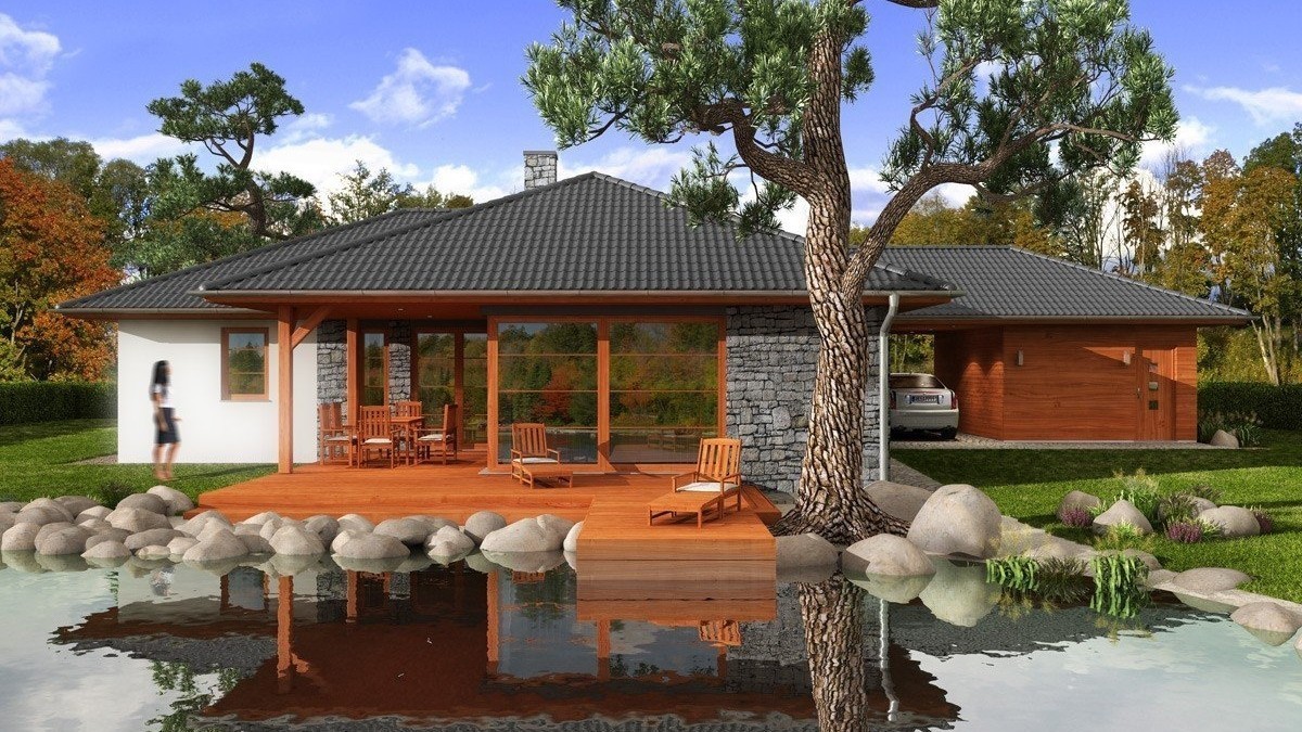 Cenově dostupný bungalov 4+kk s garáží – půdorys i fotografie realizací