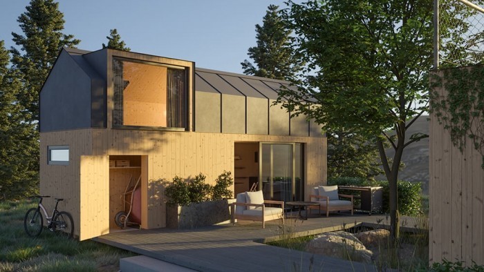 Modulový dům 3+kk s mezonetem a vikýřovými okny v podkroví