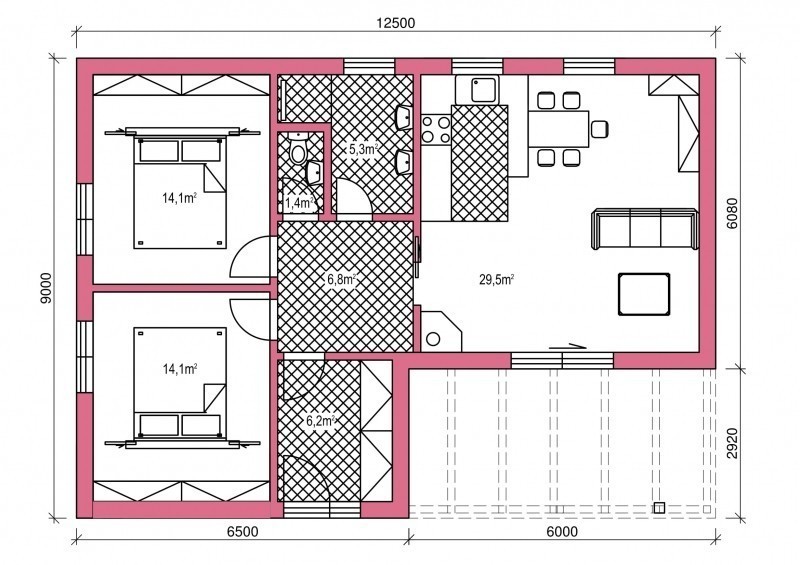 Půdorys bungalovu
