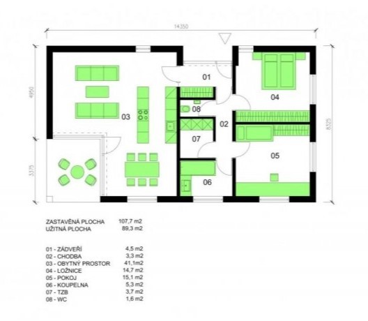 Bungalov do L s krytou terasou