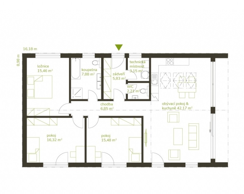Bungalov 4kk s otevřeným krovem
