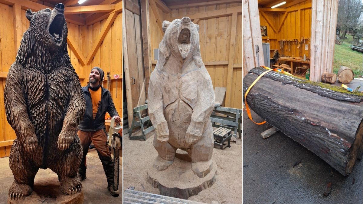 Socha dřevěného medvěda svépomocí