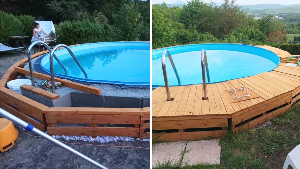 Helena ze severních Čech si postavila svépomocí luxusní molo kolem bazénu