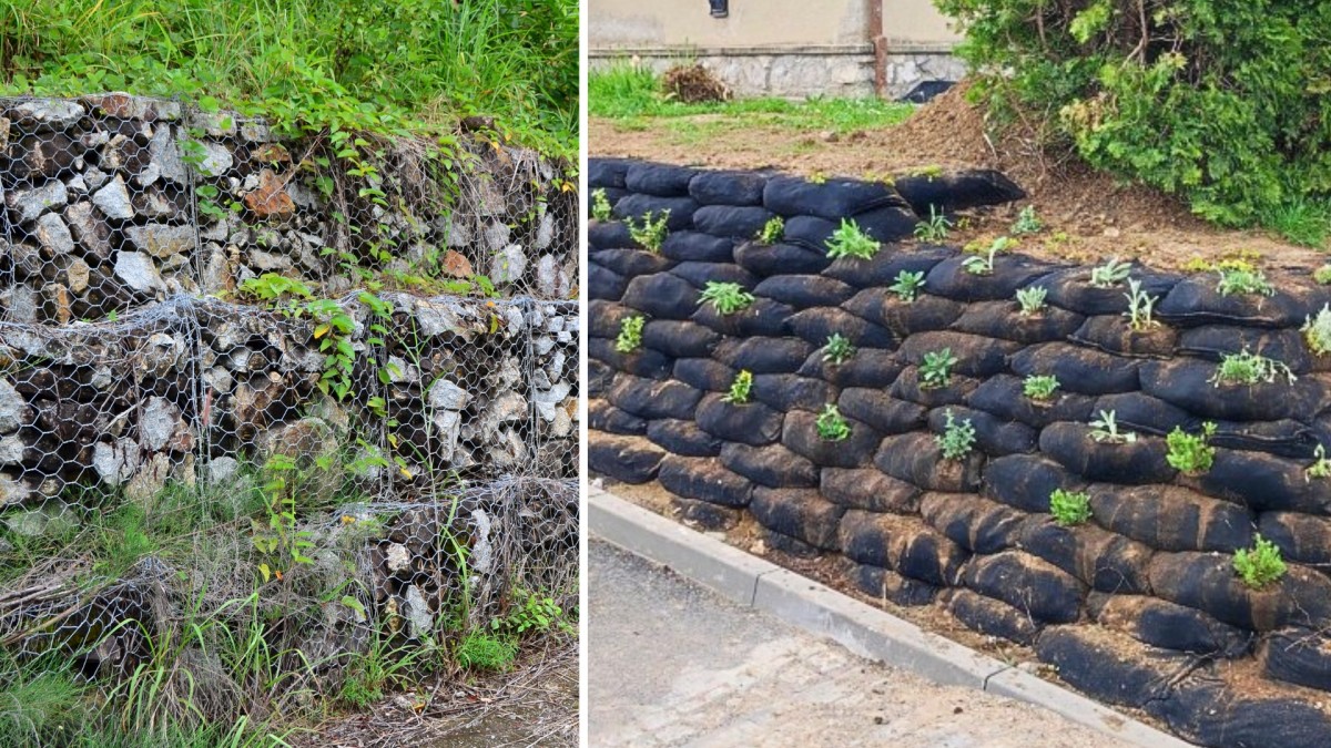 Vegetační pytle nahrazují klasické zídky a gabiony