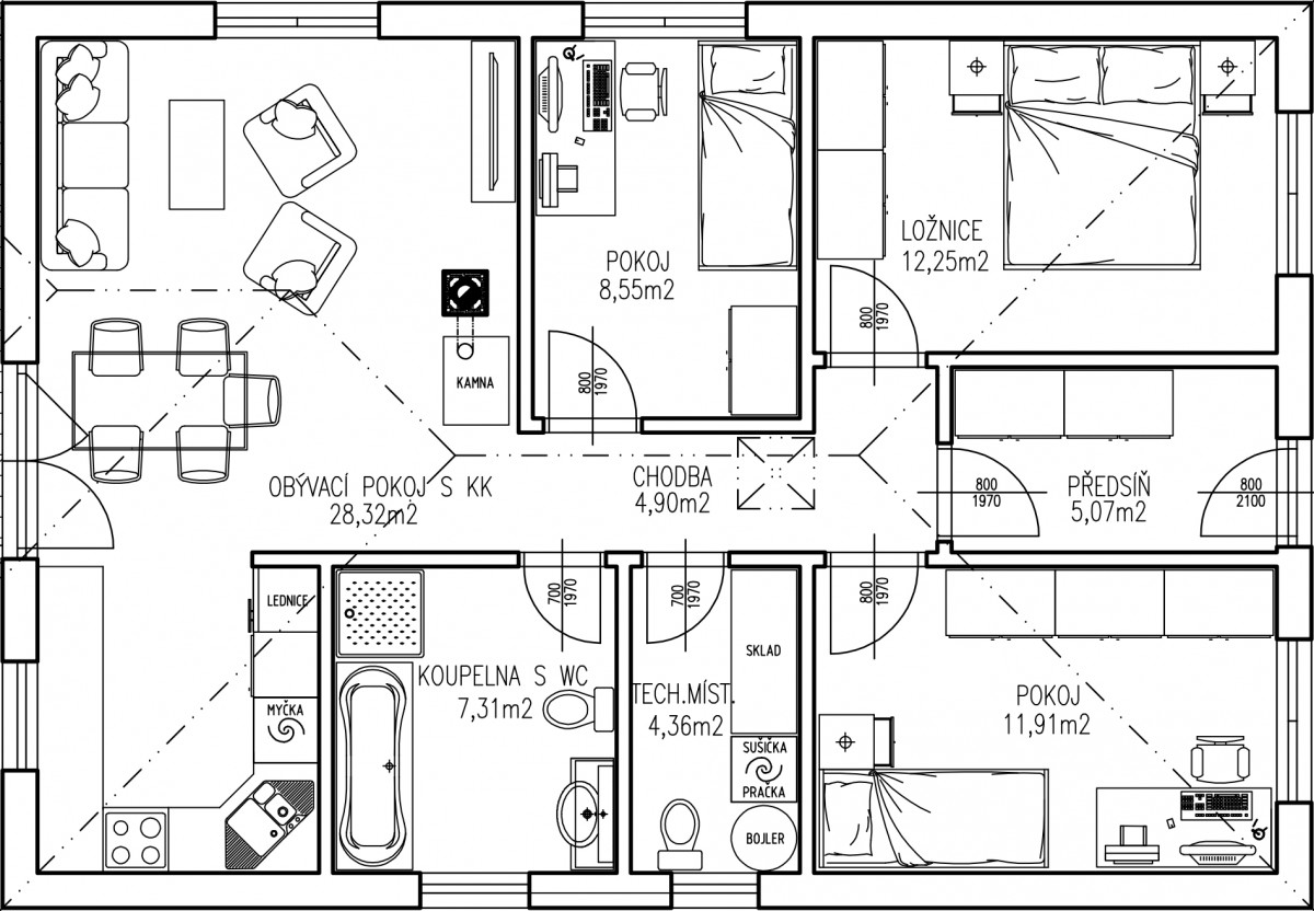Půdorys bungalovu 4+kk