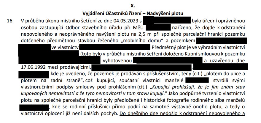 20 stran námitek kvůli sousedovu domu