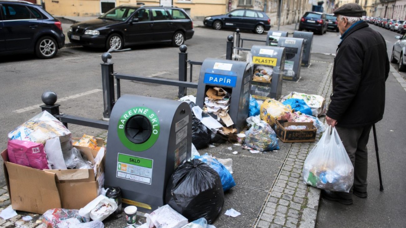 Kontejnery byly plné, tak nechal odpadky vedle. „Strážník mi řekl, že za to hrozí pokuta 50 tisíc.“