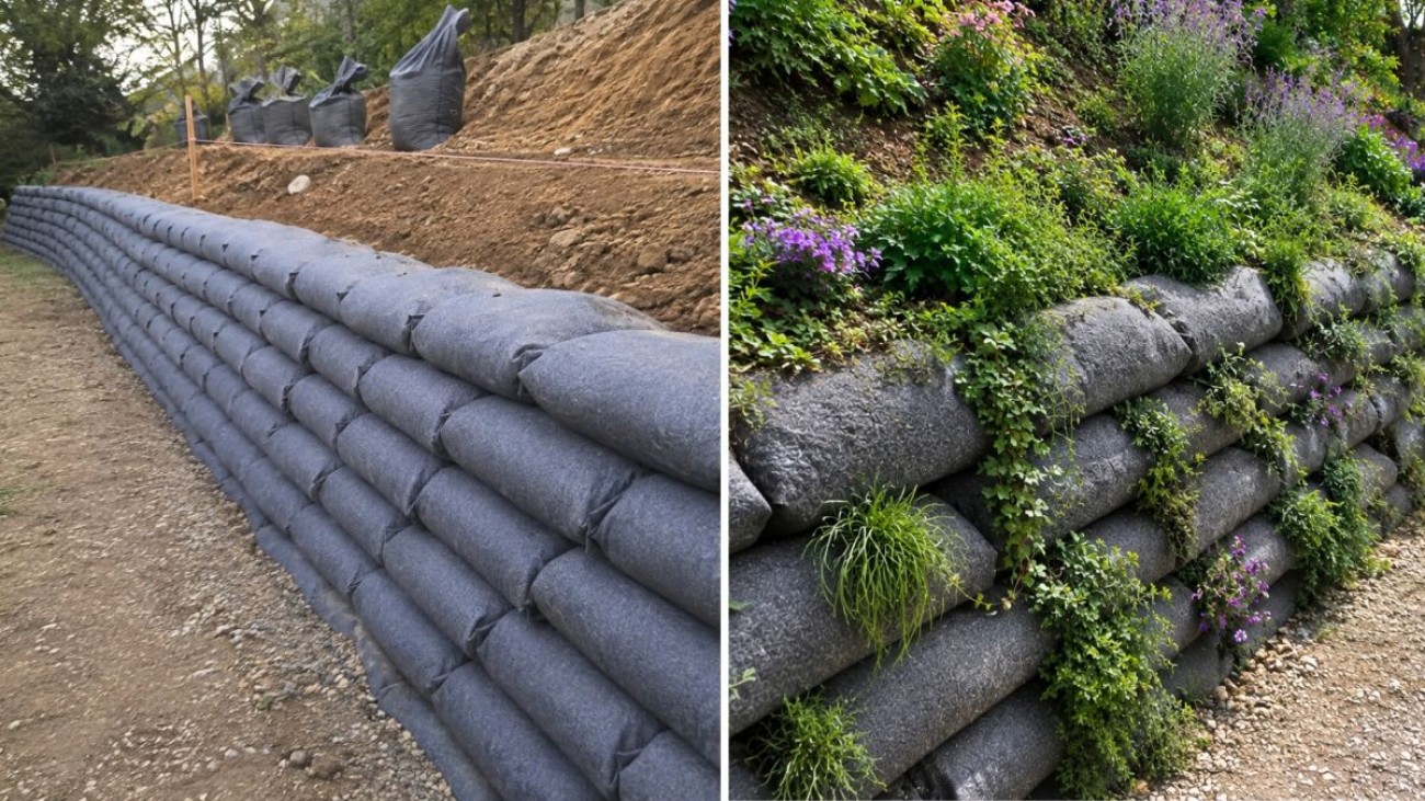Žádný beton ani gabiony. Zpevnění svahu pomocí pytlů zvládne každý zahrádkář