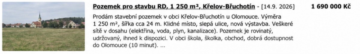 Stavební pozemek za dobrou cenu