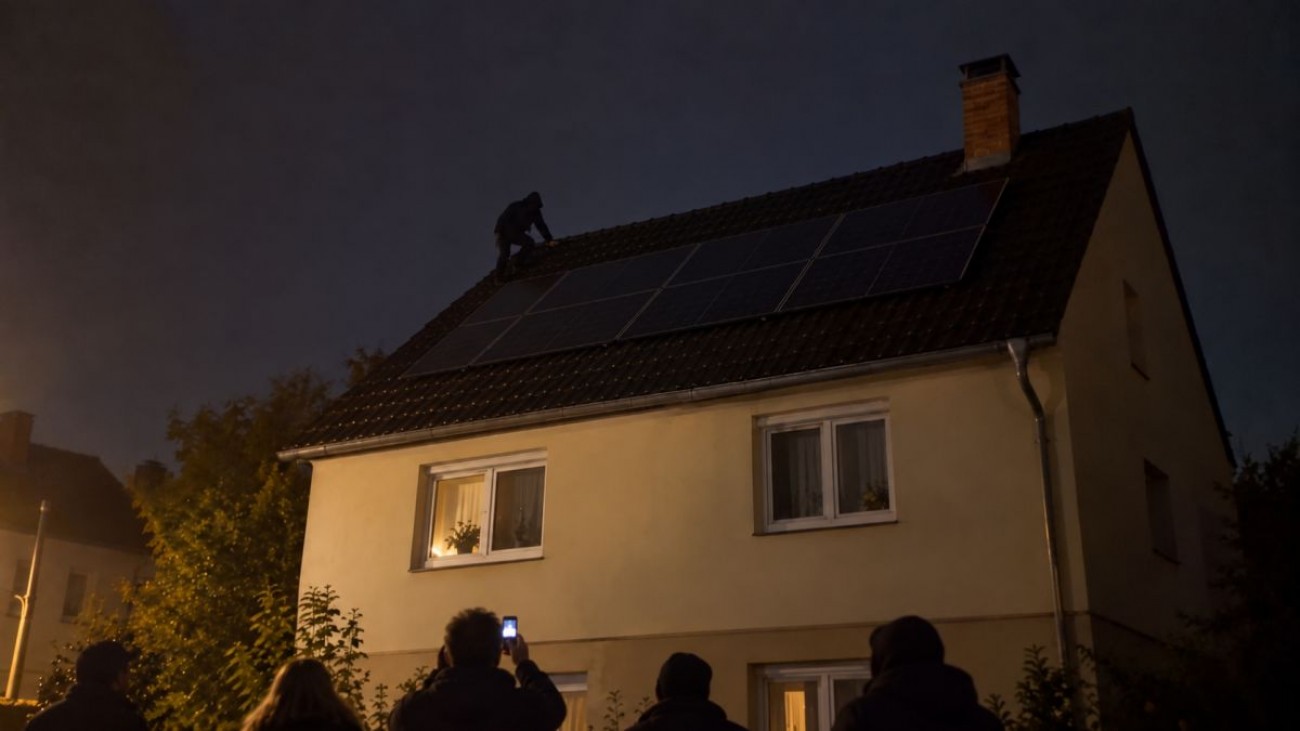Zloděj kradl na střeše fotovoltaiku. Sousedé ho obklíčili a nedovolili mu slézt